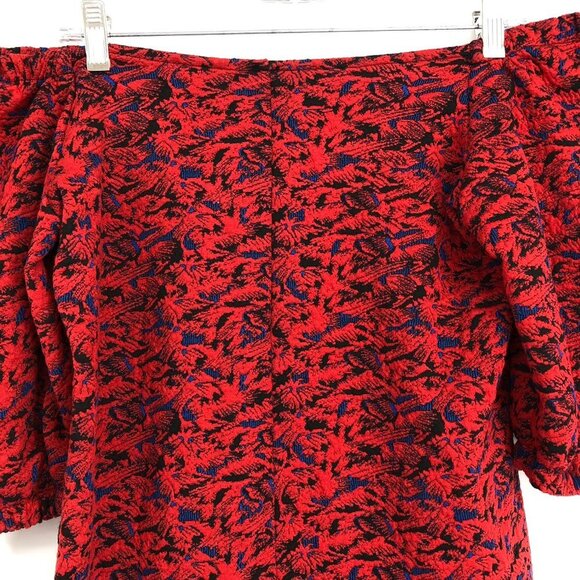 Free People red  & blue metallic Sunset puff sleeve cold shoulder mini dress L - Picture 13 of 16